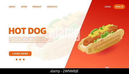 Web template with a hot dog. Vector Stock Vector