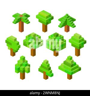 Set tree plant in isometry. Vector Stock Vector