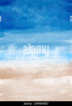 Hand painted watercolour abstract beach landscape background Stock Vector