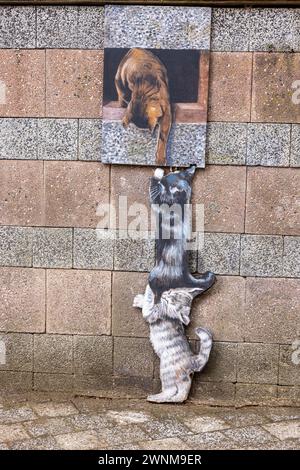 Street art on the streets of Troyes, three cats drawn. Troyes, Champagne-Ardenne, France, Europe Stock Photo