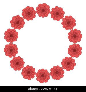 Round flower frame from red rose flowers, spring design element, vector illustration Stock Vector