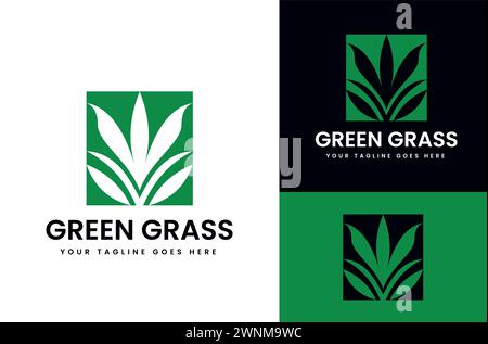 Illustration of Green Grass growing in square shape design with background Stock Vector