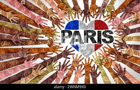 Paris World Celebration and French Unity as a symbol for liberty equality and Fraternity or diversity celebrating France multiculturalism or an intern Stock Photo