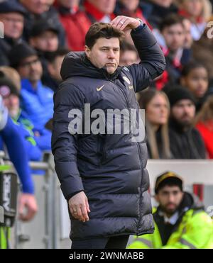 London, UK. 02nd Mar, 2024  - Brentford v Chelsea - Premier League - Gtech Community Stadium.                                                           Chelsea's Manager Mauricio Pochettino.                                            Picture Credit: Mark Pain / Alamy Live News Stock Photo