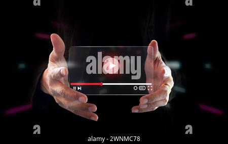 Online live video marketing concept.Photo sign made by human hands background Stock Photo