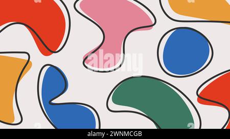 Colorful abstract design with irregular hand drawn shapes, blobs and lines in bold colors. Stock Vector