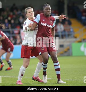 London, UK. 03rd Mar, 2024. London, England, March 03 2024: Hayley Ladd (12 Manchester United) and Hawa Cissoko (23 West Ham United) during the Barclays FA Womens Super League game between West Ham United and Manchester United at Chigwell Construction Stadium in London, England. (Jay Patel/SPP) Credit: SPP Sport Press Photo. /Alamy Live News Stock Photo