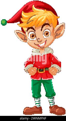 Smiling elf character dressed in holiday clothes. Stock Vector