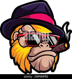 Money smoking mascot Esport logo design illustration vector Monkey smoking wearing hat mascot Logo Design Illustration Vector Stock Vector