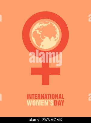 International Women's day greeting card. Woman and Venus symbol with Earth globe inside. Flat vector illustration Stock Vector