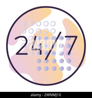 24 hour round the clock work, dark blue line vector icon with gradient background Stock Vector