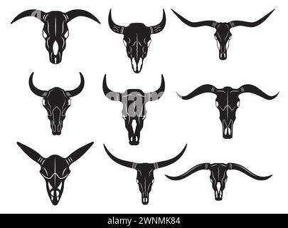 Bull Skull Vector, Bull Skull Bundle, Bull Skull Vector, Bull Skull Split, Bull skull silhouette, Bull Skull Vector, Horns , Horns Vector Stock Vector