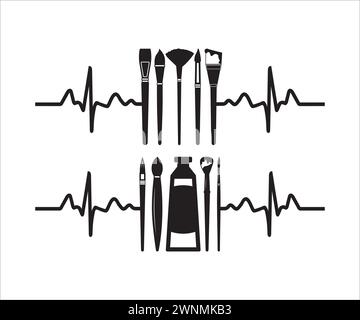 Heartbeat artist Vector, art supplies, Artist Silhouette, artist brush, Paintbrush, Artist Monogram, Eat Sleep Art, Heartbeat Palette, Artist Silhouet Stock Vector