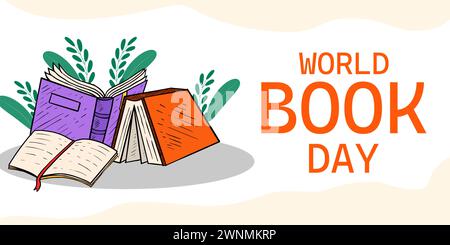 hand drawn world book day horizontal banner illustration Stock Vector