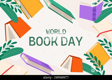 flat design world book day background illustration Stock Vector