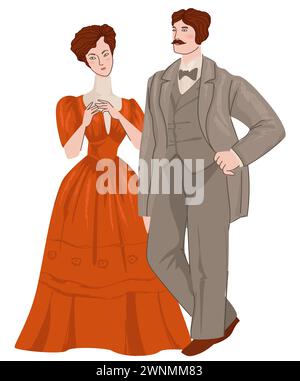 Man and woman, couple of art nouveau epoch vector Stock Vector