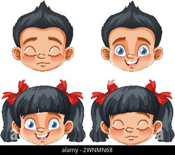 Four cartoon faces showing different expressions Stock Vector