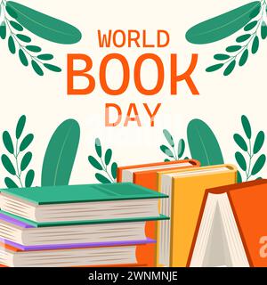 vector world book day illustration in flat design style Stock Vector