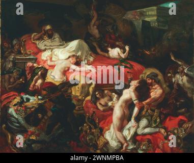 The Death of Sardanapalus (La Mort de Sardanapale) is an oil painting on canvas by Eugène Delacroix, dated 1844, Philadelphia Museum of Art Stock Photo