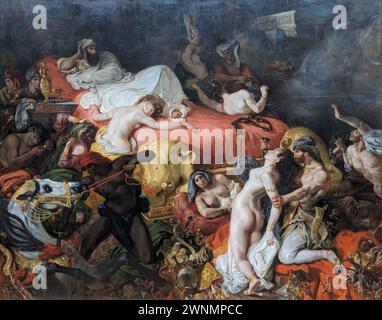 The Death of Sardanapalus (La Mort de Sardanapale) is an oil painting on canvas by Eugène Delacroix, dated 1827. Stock Photo