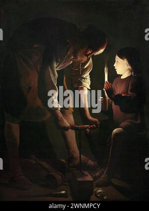 Joseph the Carpenter is an oil painting by Georges de La Tour created circa 1642.[1][2] The painting depicts a young Jesus with Saint Joseph, his earthly father Stock Photo