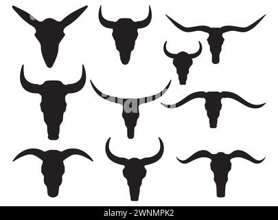 Bull Skull Vector, Bull Skull Bundle, Bull Skull Vector, Bull Skull Split, Bull skull silhouette, Bull Skull Vector, Horns , Horns Vector Stock Vector