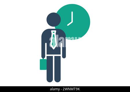 flexible work icon. people with clock. Ideal for showcasing flexible employment opportunities and modern work environments. solid icon style. element Stock Vector