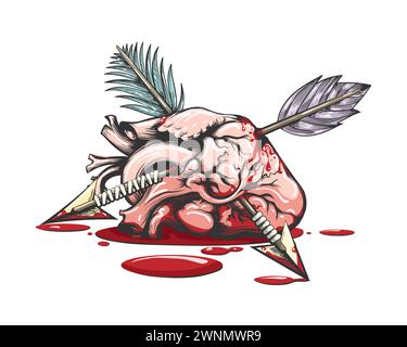 Tattoo of Bleeding Heart Pierced by Arrows on white background. Vector Illustration.No AI was used. Stock Vector