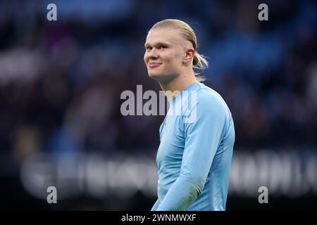 Manchester City's Erling Haaland following the Premier League match at the Etihad Stadium, Manchester. Picture date: Sunday March 3, 2024. Stock Photo