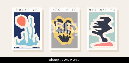 Three trendy posters in contemporary minimalistic style. Abstract illustrations inspired by Matisse graphics. Vector art Stock Vector