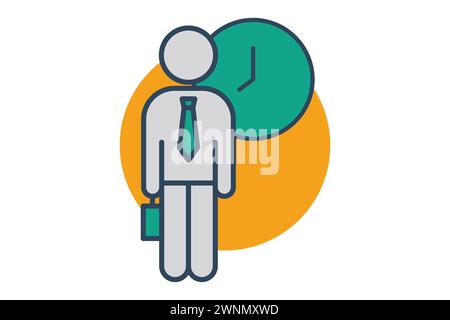 flexible work icon. people with clock. Ideal for showcasing flexible employment opportunities and modern work environments. flat line icon style. elem Stock Vector