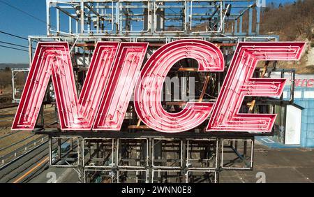 Old Pachinko amusement arcade rooftop signage, Japan Stock Photo