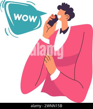 Personage talking on phone expressing surprise Stock Vector