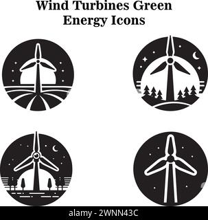 Wind turbines green energy vector icon set Stock Vector
