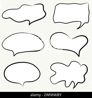 Vector illustration set featuring speech bubbles in handwritten style in black frame for notes and comics. Stock Vector