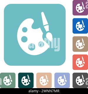 Paint kit solid white flat icons on color rounded square backgrounds Stock Vector