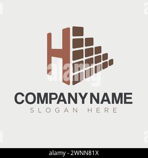 Letter H and Brick Construction Logo Template Design Vector Stock Vector