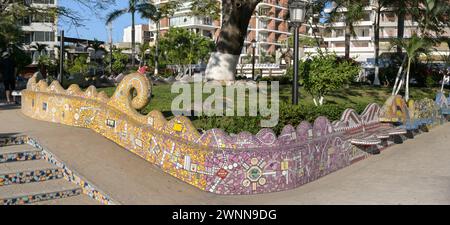 Puerto Vallarta, Jalisco, Mexico - 15 January 2024: The Lazaro Cardenas park in Puerto Vallarta is also known as the Mosaic Tile Park, Stock Photo