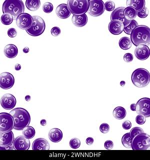 Vitamin D3 round capsules. Beauty treatment and nutrition skin care. Wellness concept. Medical and scientific background. Stock Vector