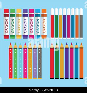 Set of Colored Crayons, Colored Sketch, Colored Pencils Stock Vector