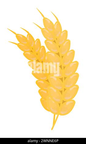 Two ears of wheat, grain harvest, yellow vector illustration of gluten product Stock Vector