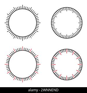 Divided into minutes and seconds round meter scale blank mechanical clock face. Stock Vector