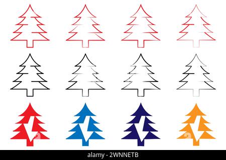 The Christmas tree icon is an isolated outline vector from the winter collection for apps, ui and web. Stock Vector