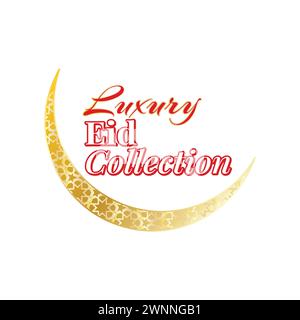 Luxury Eid collection label with golden crescent moon Stock Vector