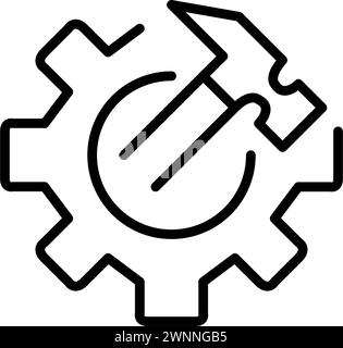 Cogwheel and hammer tools icon. Hands-on approach to maintenance and DIY projects. Apps interfaces. Pixel perfect icon Stock Vector