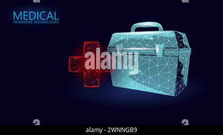 3D human part transplantation case. Red low poly anatomy organ. Polygonal donor medicine patient help donation vector illustration. Stock Vector