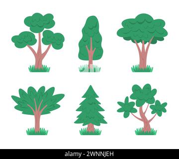 Set of Plant with Grass for Natural Flat Design Illustration Stock Vector