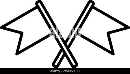 Crossed paper flags, birthday party symbol. Outline of festive paper flags for design of children entertainment center. Simple linear icon isolated on Stock Vector