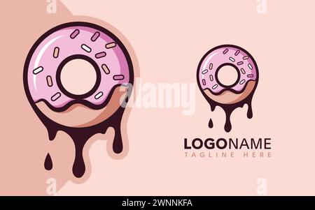 Melted doughnut cartoon icon illustration logo design for donuts shop Stock Vector