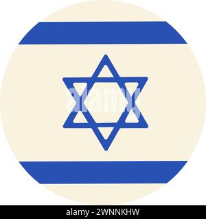 Round sticker decal in colors of Israel flag. Festive solid milk element, attribute of Jewish holiday. Cartoon flat vector icon in national colors of Stock Vector